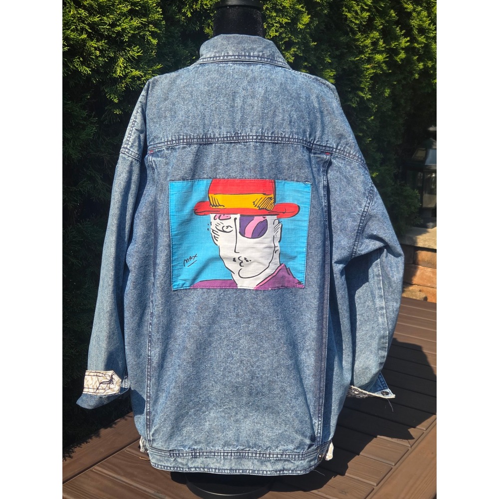 Vintage Peter Max Neo Max Acid Wash Denim Trucker Jacket 1987 Sz 10 Oversized